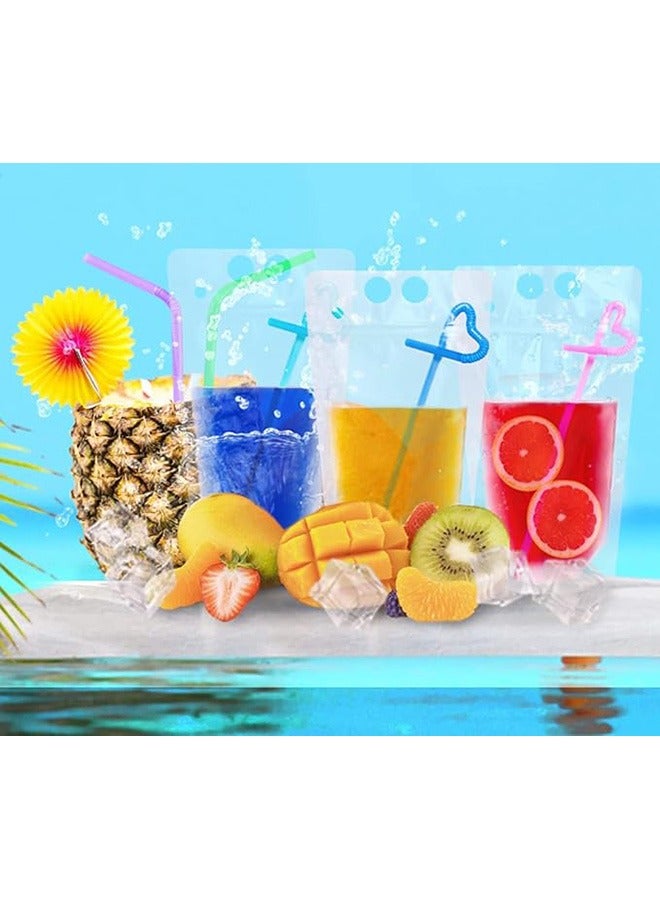 20 Pcs Drink Pouches Clear Drink Bags with Disposable Plastic Straws Smoothie Bags Juice Bags Double Zipper Handheld Translucent Stand-up Frozen Drink Pouches with Straws  - Image 3