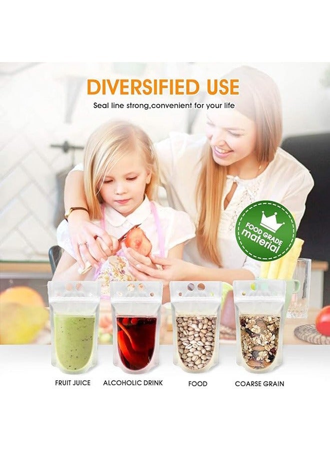 20 Pcs Drink Pouches Clear Drink Bags with Disposable Plastic Straws Smoothie Bags Juice Bags Double Zipper Handheld Translucent Stand-up Frozen Drink Pouches with Straws  - Image 5