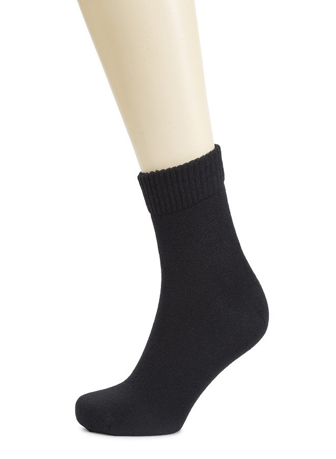 Hugh Ugoli Men's Cotton Diabetic Ankle Socks, Wide, Thin, Loose Fit and Stretchy, Seamless Toe & Non Binding Top, 4 Pairs, Black, Shoe Size: 11-13 - Image 3