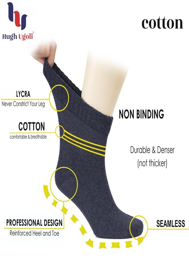Hugh Ugoli Men's Cotton Diabetic Ankle Socks, Wide, Thin, Loose Fit and Stretchy, Seamless Toe & Non Binding Top, 4 Pairs, Black, Shoe Size: 11-13 - Image 2