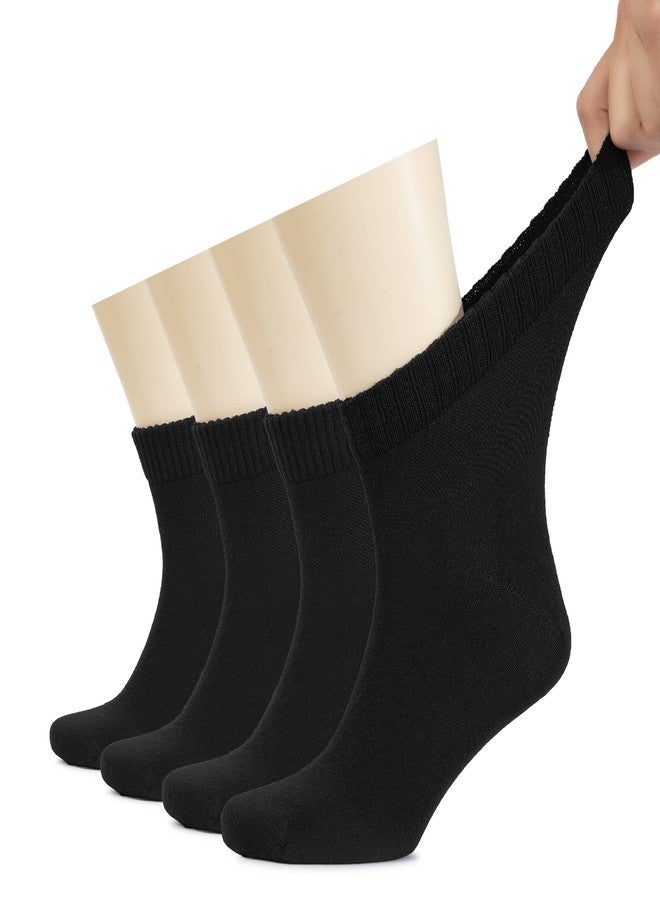 Hugh Ugoli Men's Cotton Diabetic Ankle Socks, Wide, Thin, Loose Fit and Stretchy, Seamless Toe & Non Binding Top, 4 Pairs, Black, Shoe Size: 11-13 - Image 1