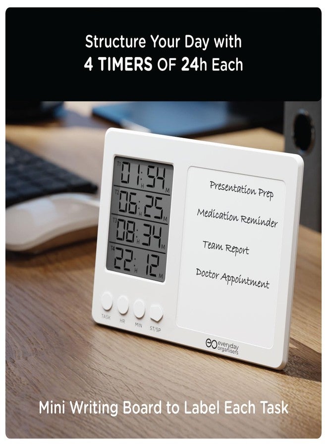 eo Digital Magnetic Timer with Whiteboard | 4 Independent Timers & Stopwatches | Study, Kitchen & Work Desk Timer | Countdown Clock with Alarm | Productivity Tool for Students & Professionals - Image 3