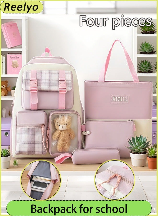 Reelyo School Bag Set with Shoulder Bag, Carrying Handbag, Rucksack and Pen Pouch 4 in 1 Waterproof Lightweight School Bag Set Large Capacity Teenage School Bag Suitable for Multiple Scenarios For Boys Girls 4 Pcs - Image 1