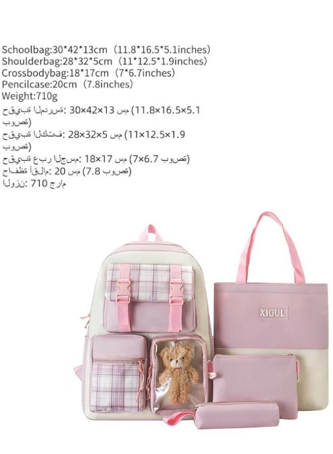 Reelyo School Bag Set with Shoulder Bag, Carrying Handbag, Rucksack and Pen Pouch 4 in 1 Waterproof Lightweight School Bag Set Large Capacity Teenage School Bag Suitable for Multiple Scenarios For Boys Girls 4 Pcs - Image 2