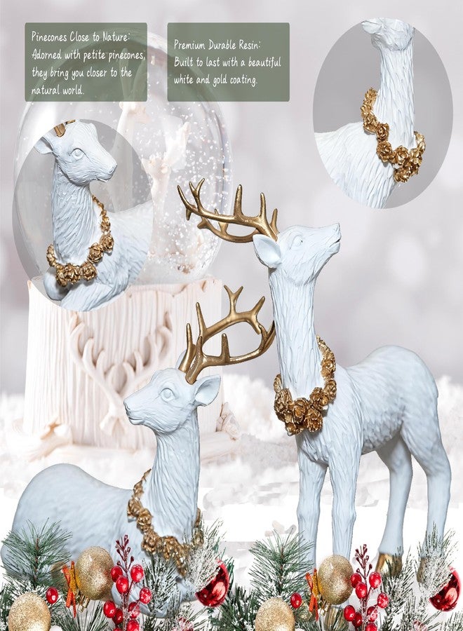 MicoSim 2pcs Pine Nut Reindeer Christmas Decorations, Deer Figurines Home Decor, Elk Figurine, Holiday Home Décor Accents for Xmas Office Living Room & Bedroom Decorations (Pine Nut Medium, White) - Image 4