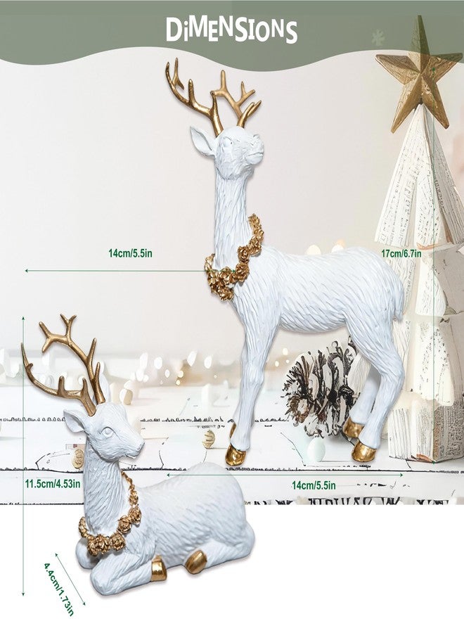 MicoSim 2pcs Pine Nut Reindeer Christmas Decorations, Deer Figurines Home Decor, Elk Figurine, Holiday Home Décor Accents for Xmas Office Living Room & Bedroom Decorations (Pine Nut Medium, White) - Image 2