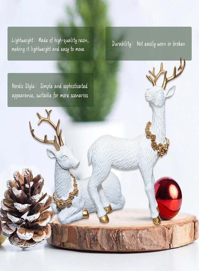 MicoSim 2pcs Pine Nut Reindeer Christmas Decorations, Deer Figurines Home Decor, Elk Figurine, Holiday Home Décor Accents for Xmas Office Living Room & Bedroom Decorations (Pine Nut Medium, White) - Image 3