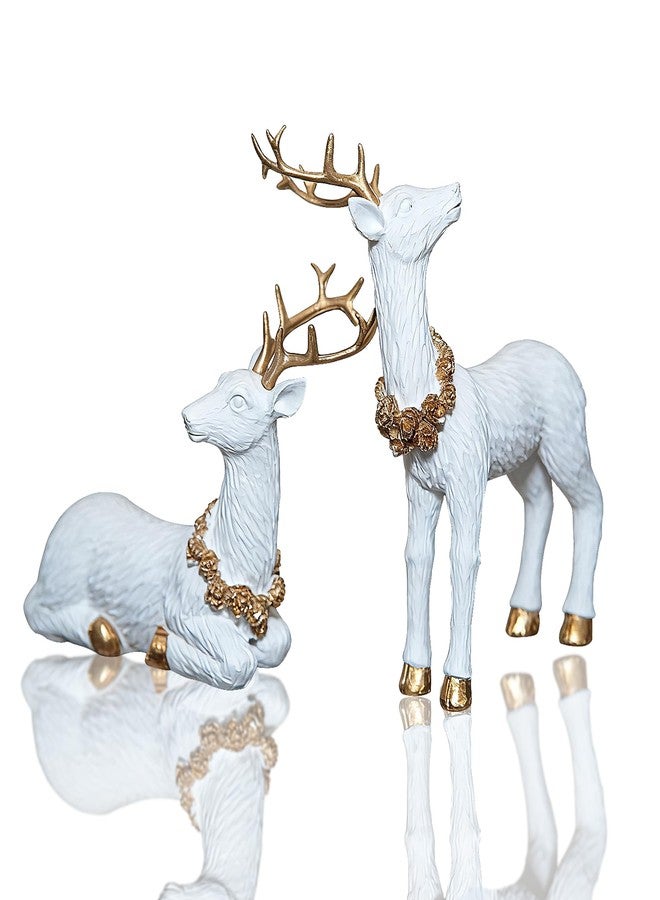 MicoSim 2pcs Pine Nut Reindeer Christmas Decorations, Deer Figurines Home Decor, Elk Figurine, Holiday Home Décor Accents for Xmas Office Living Room & Bedroom Decorations (Pine Nut Medium, White) - Image 1