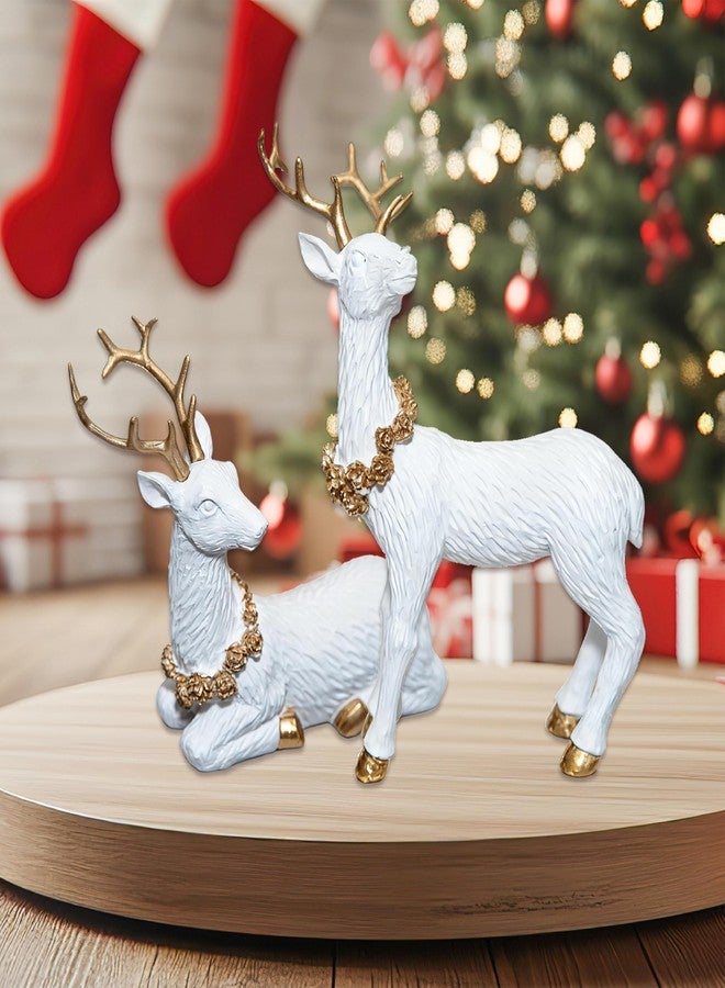 MicoSim 2pcs Pine Nut Reindeer Christmas Decorations, Deer Figurines Home Decor, Elk Figurine, Holiday Home Décor Accents for Xmas Office Living Room & Bedroom Decorations (Pine Nut Medium, White) - Image 5
