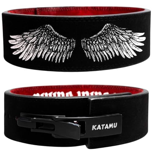 Katamu Divine Wings USPA IPL Approved Lever Belt Premium 10mm and 13mm Leather Powerlifting Belt for Men and Women Steel Lever Buckle 4 Inch Back Support for Deadlifts - Image 1