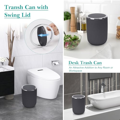 Boperzi Bathroom Accessories Set Complete: 8pc Bathroom Accessory Set with Trash Can 2pc for Floor/Counter, Toilet Brush, Soap Dispenser, Toothbrush Holder, Adhesive Hook, Grey Modern Bathroom Set - Image 3