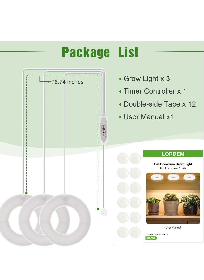 Generic Ceiling Grow Light for Indoor Plants 144 LEDs Full Spectrum Indoor Grow Plant Light 5V Safe Voltage Plant Lamp 4 Dimmable Brightness Levels with 4 8 12H Auto Timer Ideal for Indoor Plants 3 Pack  - Image 3