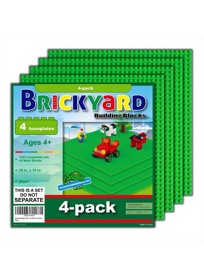 Brickyard Building Blocks Lego Compatible Baseplate Pack Of 4 Large 10 X 10 Inch Base Plates For Toy Bricks, Stem Activities & Display Table Green - Image 2