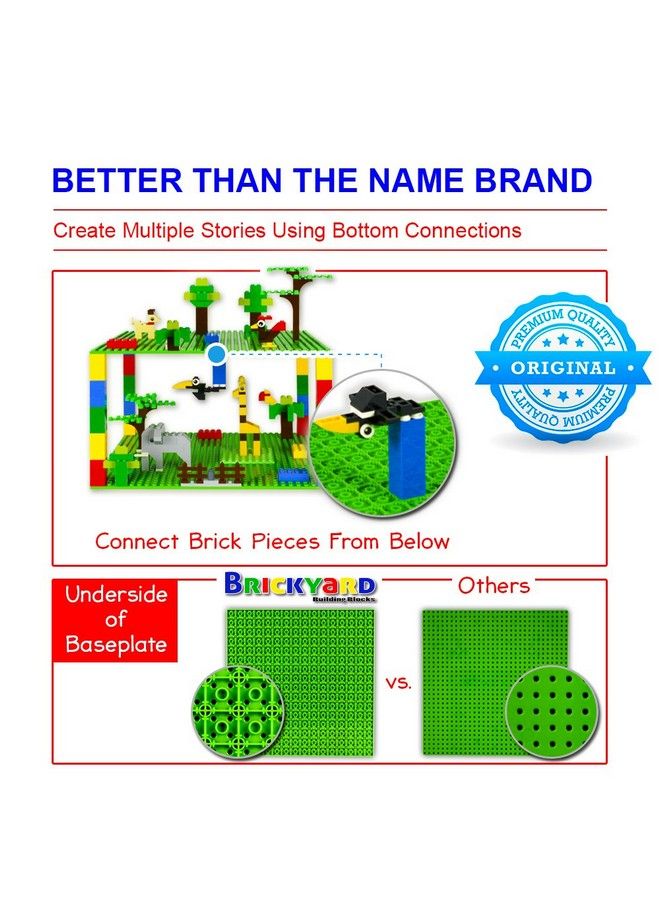 Brickyard Building Blocks Lego Compatible Baseplate Pack Of 4 Large 10 X 10 Inch Base Plates For Toy Bricks, Stem Activities & Display Table Green - Image 3