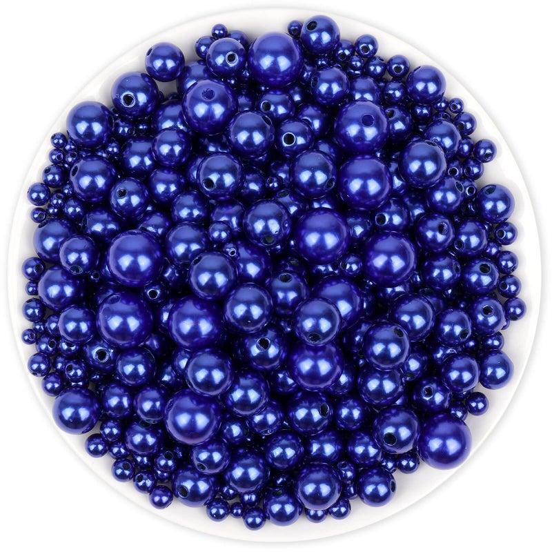 Anezus 2205Pcs Blue Pearls for Craft Assorted Sizes Fake Pearl Beads Sew on Pearls Bulk Loose Pearl Beads with Holes for Jewelry Making Bracelets Necklaces Hairs Decoration Vase Filler - Image 3