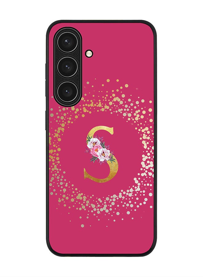 Stylizedd Rugged Black edge case for Samsung Galaxy S24 FE, Slim fit Case Cover - Custom Monogram Initial Letter Floral Pattern Alphabet - S ( Deep Pink Rose ) - Image 1