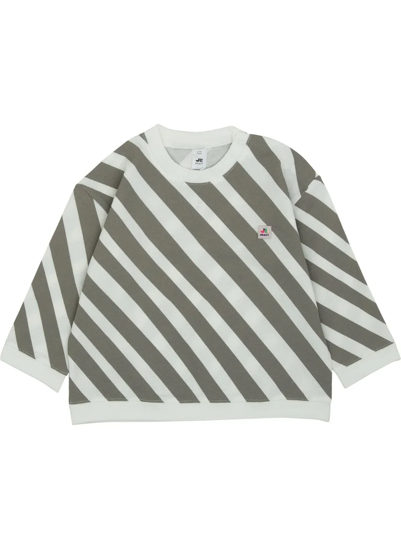 Jrmori Sideways Stripe Printed Sweatshirt with Snap on Shoulders