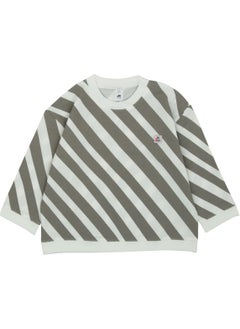 Jrmori Sideways Stripe Printed Sweatshirt with Snap on Shoulders  - Image 1