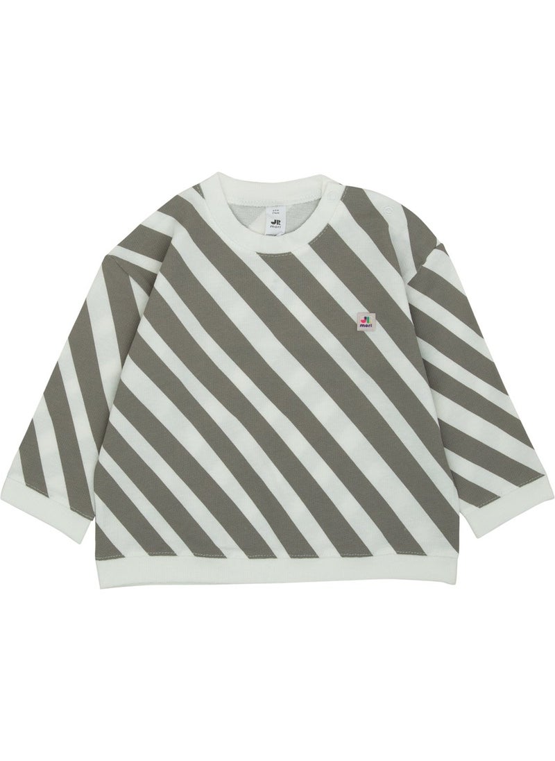 Jrmori - Sideways Stripe Printed Sweatshirt with Snap on Shoulders - Image 1