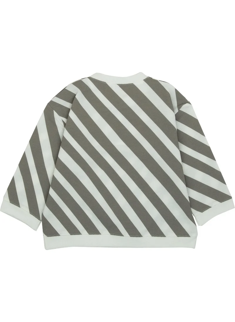 Jrmori Sideways Stripe Printed Sweatshirt with Snap on Shoulders