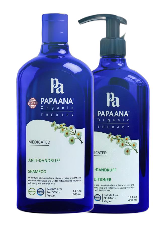 Papaana Organic Anti-Dandruff Shampoo with Shea Butter – 400ml, Soothing & Nourishing Treatment for Scalp & Hair with Shea Butter & Anti-Dandruff Conditioner with Shea Butter – 400ml, Soothing & Nourishing Treatment for Scalp & Hair with Shea ButterBundle - Image 1