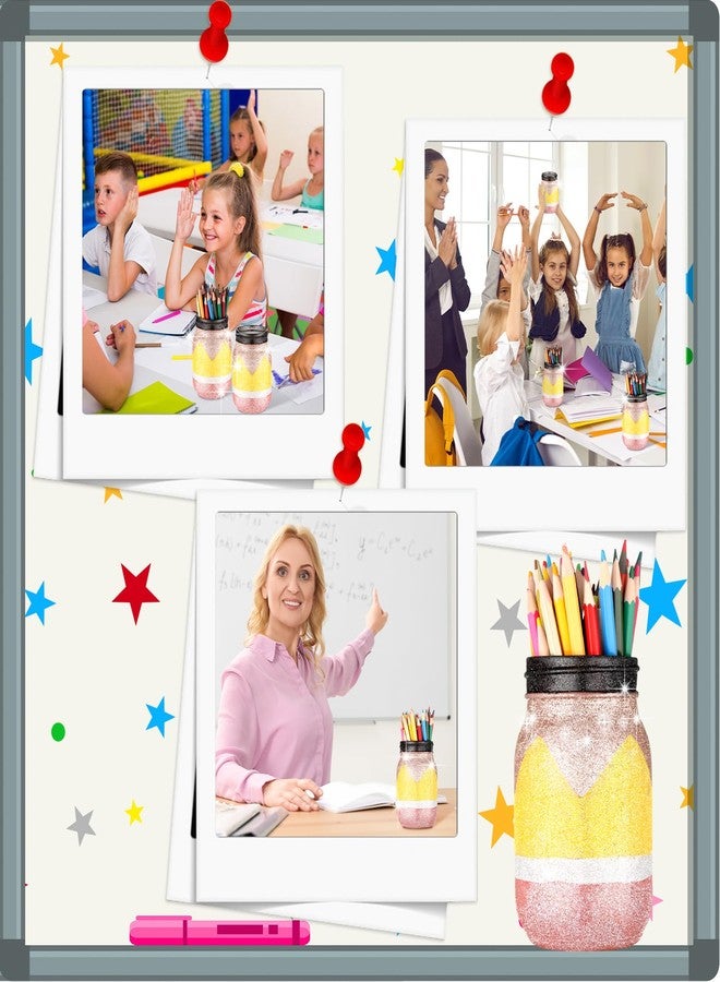 Funnymoom 2 Pcs Teacher Appreciation Gift Mason Jar 17 oz Pencil Apple Composition Book DIY Pencil Holder Teacher Desk Organizer for School Classroom Table Decoration(Cute) - Image 5