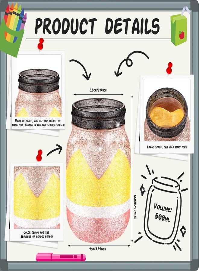 Funnymoom 2 Pcs Teacher Appreciation Gift Mason Jar 17 oz Pencil Apple Composition Book DIY Pencil Holder Teacher Desk Organizer for School Classroom Table Decoration(Cute) - Image 3