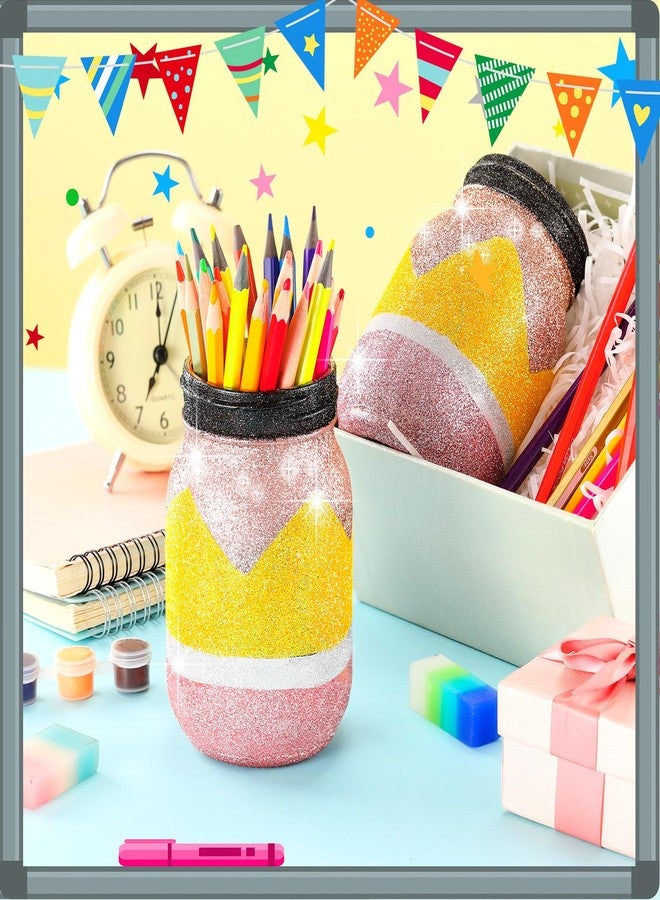 Funnymoom 2 Pcs Teacher Appreciation Gift Mason Jar 17 oz Pencil Apple Composition Book DIY Pencil Holder Teacher Desk Organizer for School Classroom Table Decoration(Cute) - Image 2