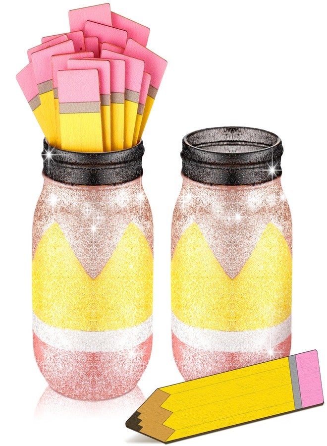 Funnymoom 2 Pcs Teacher Appreciation Gift Mason Jar 17 oz Pencil Apple Composition Book DIY Pencil Holder Teacher Desk Organizer for School Classroom Table Decoration(Cute) - Image 1