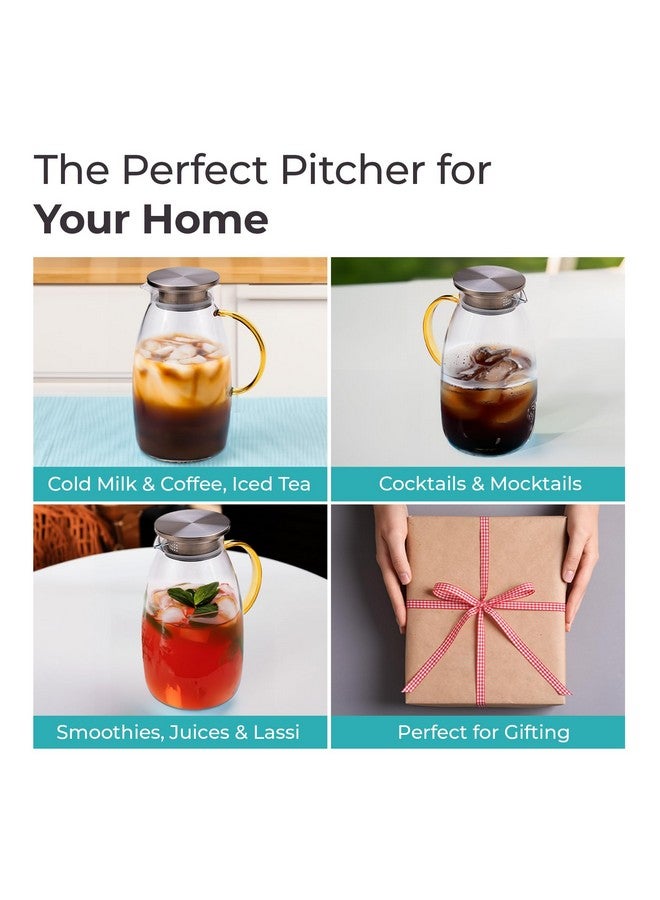 The Better Home جركن زجاجي من ذا بيتر هوم مع غطاء ومقبض من الفولاذ المقاوم للصدأ سعة 2 لتر | إبريق مانع للتسرب للماء، القهوة الباردة، الشاي، القهوة المثلجة، الليمونادة | مقاوم للحرارة | هدية تدفئة منزلية | أزرق، 2100 مل - Image 4