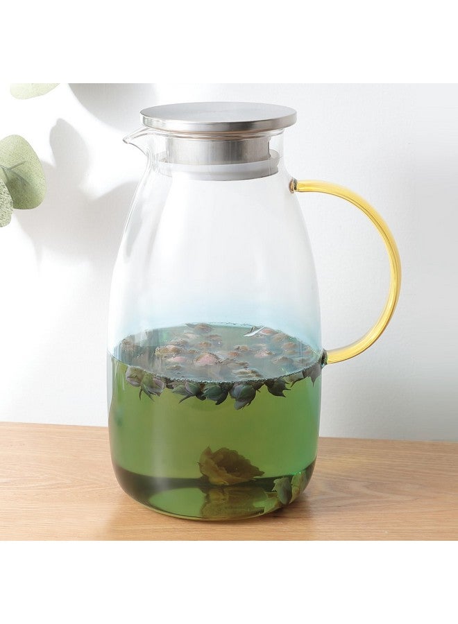 The Better Home جركن زجاجي من ذا بيتر هوم مع غطاء ومقبض من الفولاذ المقاوم للصدأ سعة 2 لتر | إبريق مانع للتسرب للماء، القهوة الباردة، الشاي، القهوة المثلجة، الليمونادة | مقاوم للحرارة | هدية تدفئة منزلية | أزرق، 2100 مل - Image 1