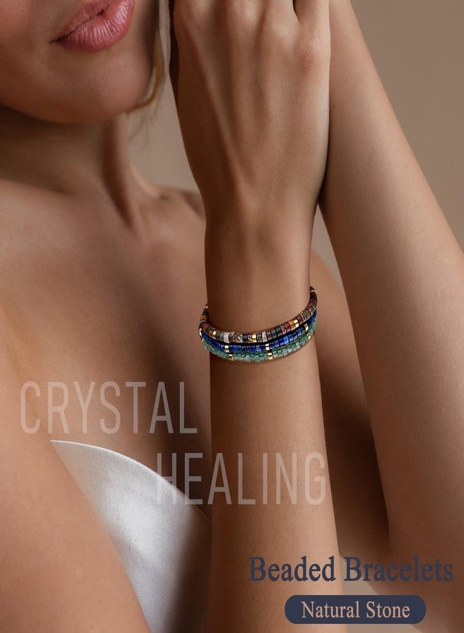 WAINIS 8Pcs Inspirational Gifts Bracelets for Women Natural Stone Crystal Healing Beaded Bracelets Adjustable Spiritual Protective Stones Beads Bracelets for Women Friends Sister - Image 3