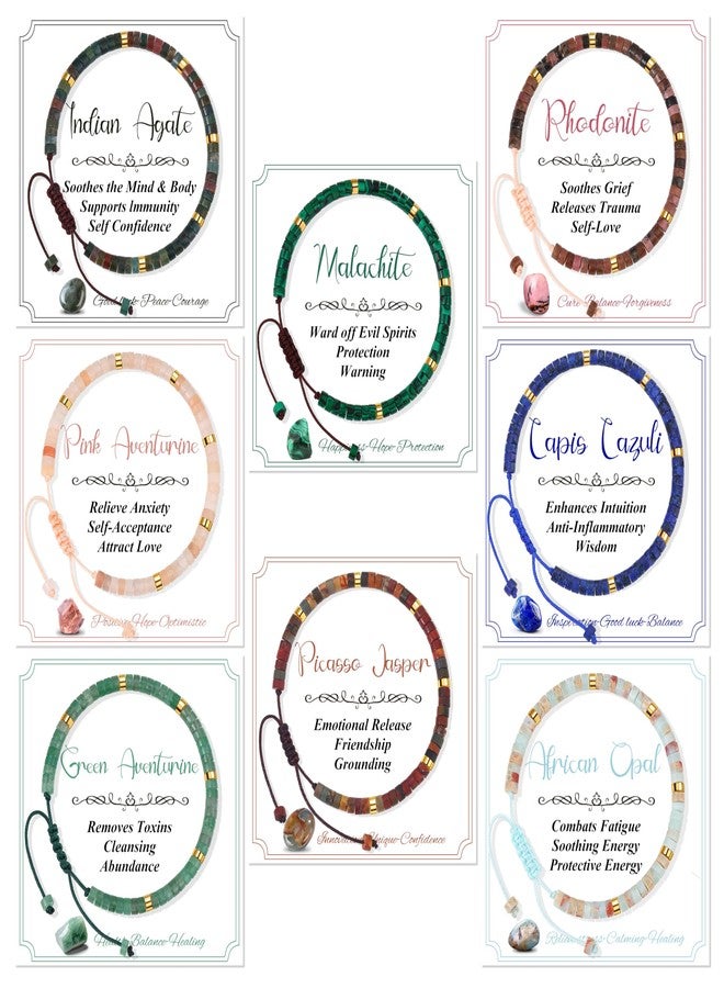 WAINIS 8Pcs Inspirational Gifts Bracelets for Women Natural Stone Crystal Healing Beaded Bracelets Adjustable Spiritual Protective Stones Beads Bracelets for Women Friends Sister - Image 1