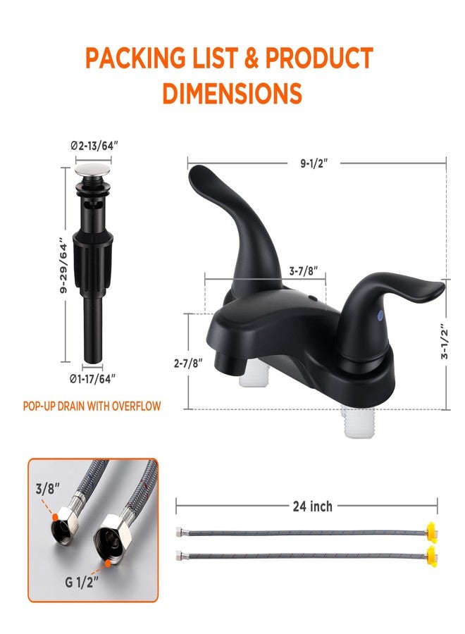 KPWATER Bathroom Sink Faucets 2/3 Hole,Matte Black Dual Handles 4 inch Plastic Plating Over Bathroom Faucet with Pop-up Drain and 2 Supply Hoses for Apartment Rvs Sink Vanity - Image 3
