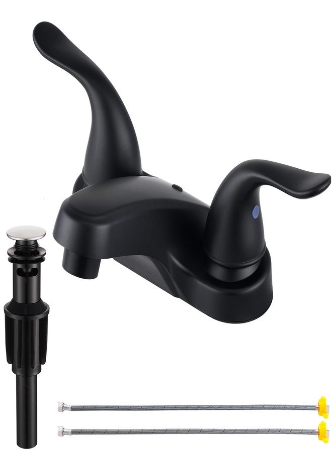 KPWATER Bathroom Sink Faucets 2/3 Hole,Matte Black Dual Handles 4 inch Plastic Plating Over Bathroom Faucet with Pop-up Drain and 2 Supply Hoses for Apartment Rvs Sink Vanity - Image 1