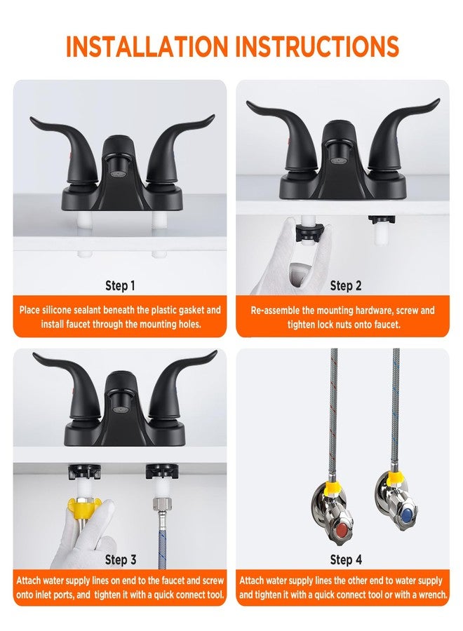 KPWATER Bathroom Sink Faucets 2/3 Hole,Matte Black Dual Handles 4 inch Plastic Plating Over Bathroom Faucet with Pop-up Drain and 2 Supply Hoses for Apartment Rvs Sink Vanity - Image 4