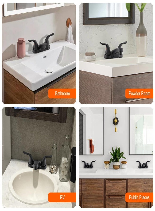 KPWATER Bathroom Sink Faucets 2/3 Hole,Matte Black Dual Handles 4 inch Plastic Plating Over Bathroom Faucet with Pop-up Drain and 2 Supply Hoses for Apartment Rvs Sink Vanity - Image 5