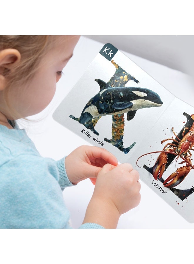 3 قطع كتاب ألغاز فنية تعليمية للأطفال باللغة الإنجليزية يتضمن كتاب ألغاز تعليمية للأطفال يتضمن الحروف الأبجدية المقابلة لحيوانات المحيط بشكل شامل لتحسين وتعزيز التعلم المعرفي والتفكير التخيلي، مونتيسوري، التنوير المبكر للأطفال مناسب للفصول الدراسية المنزلية والوسائل التعليمية المنزلية الموسم المدرسي، هدية العيد - Image 4