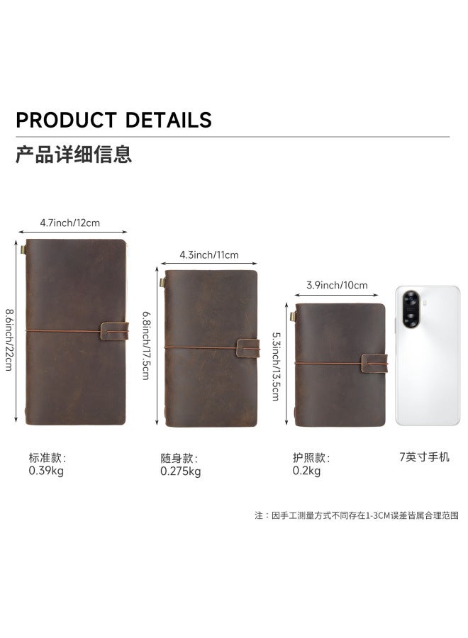Matt Crazy Horse Leather Retro Nostalgic Hand Ledger Advanced Sense Cowhide Binder Notebook Compact Portable Travel Journal - Image 4