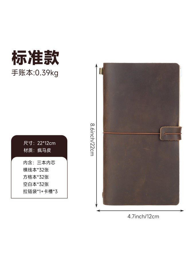 Matt Crazy Horse Leather Retro Nostalgic Hand Ledger Advanced Sense Cowhide Binder Notebook Compact Portable Travel Journal - Image 1