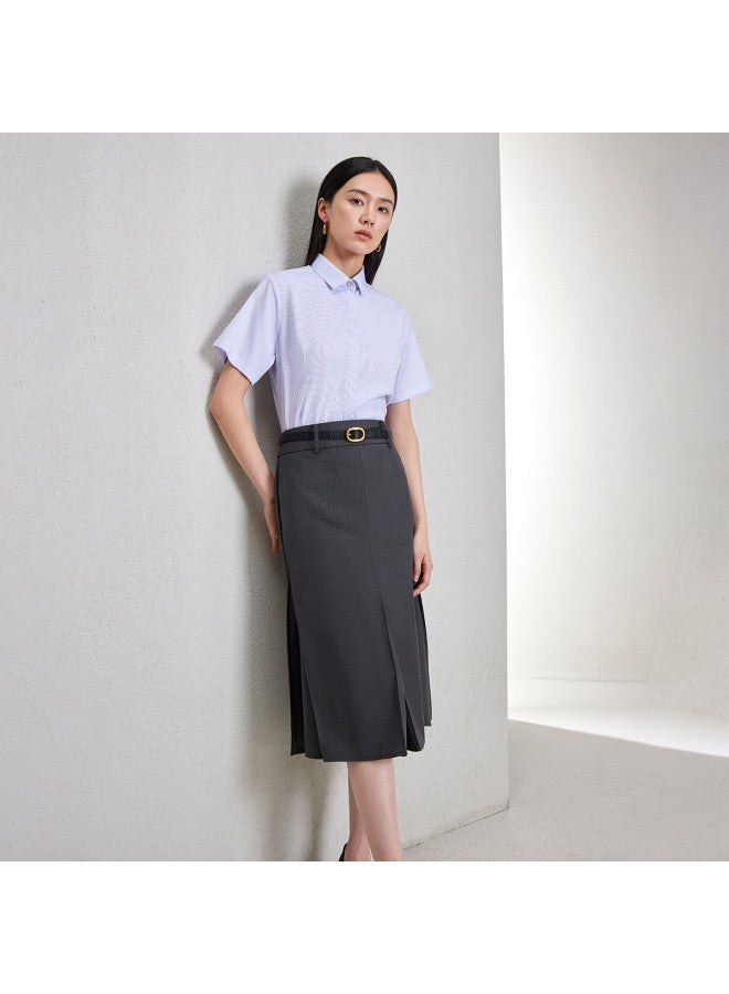 HLA Summer Simple Striped Turn-Down Collar Formal Women'S Short-Sleeved Shirt - Image 3