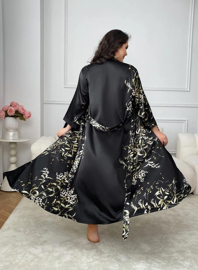 Take Two Women's Plus Size Floral Print Belted Robe