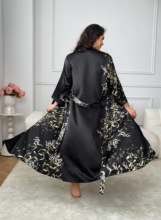 Take Two Plus Size Floral Print Belted Robe - Image 2