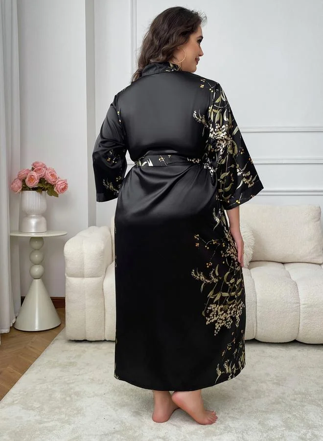Take Two Plus Size Floral Print Belted Robe