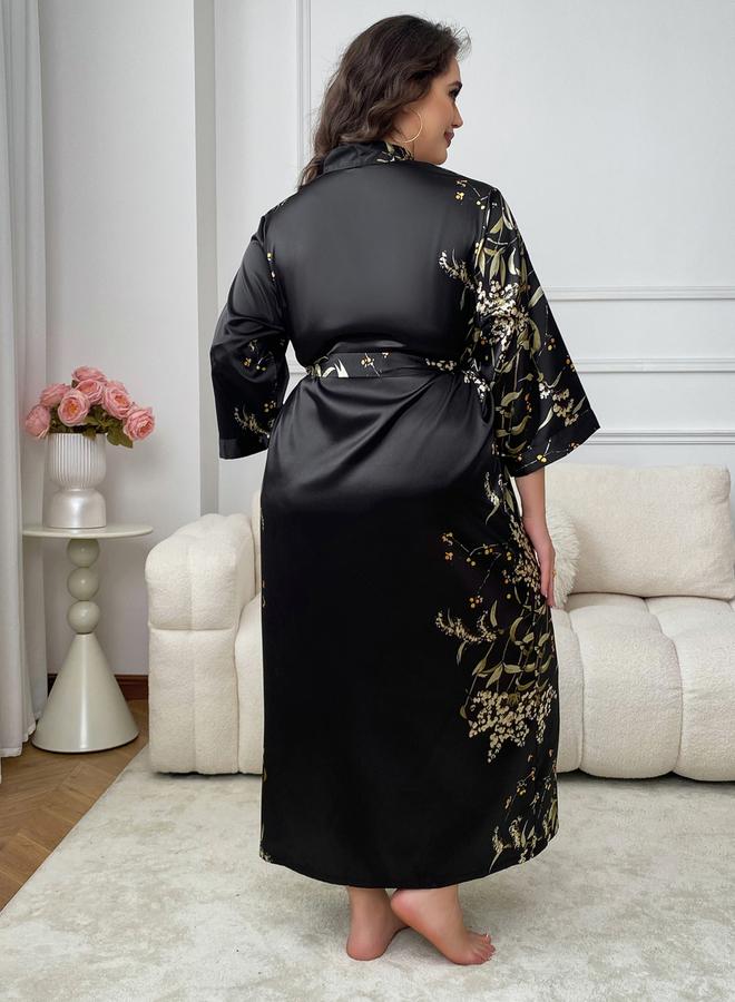 Take Two Plus Size Floral Print Belted Robe - Image 3