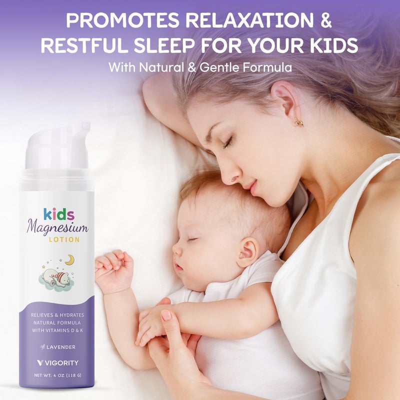 VIGORITY Magnesium Lotion for Kids Babies Sleep Bedtime Calming Body Cream with Natural Ingredients Lavender Oil Shea Butter Multi Vitamins Topical Magnesium Soothing Relief Promotes Relaxation - Image 2