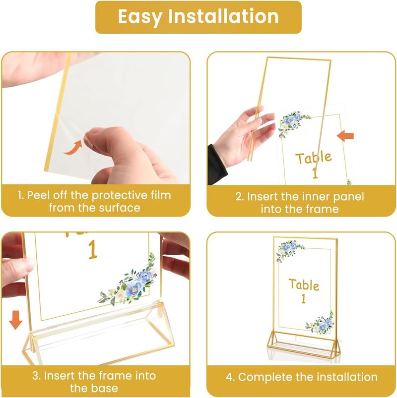 6 Pack Acrylic Gold Sign Holders, 5 x 7 Inch Clear Double-Sided Picture Frames, Tabletop Menu Display Stands for Table Numbers, Photos, Restaurants, Weddings, Offices - Image 4