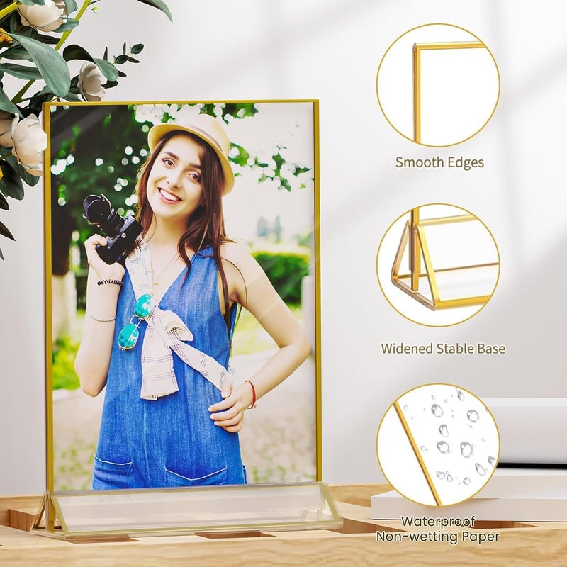 6 Pack Acrylic Gold Sign Holders, 5 x 7 Inch Clear Double-Sided Picture Frames, Tabletop Menu Display Stands for Table Numbers, Photos, Restaurants, Weddings, Offices - Image 3