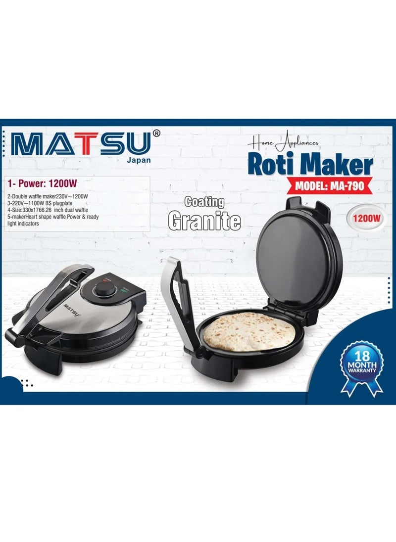 Generic MATSU 10-Inch Electric Roti Maker – 1200W Non-Stick Stainless Steel Chapati & Flatbread Press with Adjustable Temperature Control, Dual Indicator Lights, Safety Lock, Cool-Touch Handle, Easy Cleaning, Instruction Manual – 220-240V Kitchen Appliance UAE  - Image 4