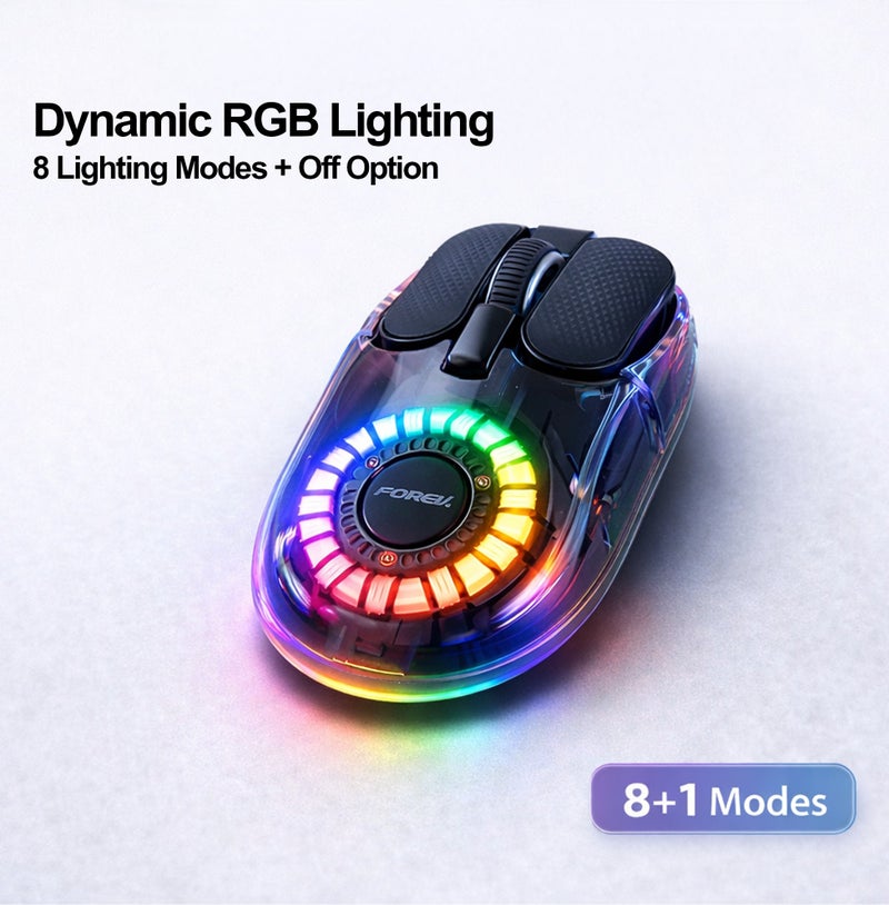 FOREV Wireless Mouse Dual Mode (2.4G + Bluetooth 5.0) Rechargeable Bluetooth Mouse with RGB Backlit, up to 1600 DPI, Type C, Silent Ergonomic Design for Mac Mini PC Gaming Laptop Computer (Black) - Image 3